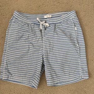 Men’s Onia Swim trunks, blue/white striped, Size L